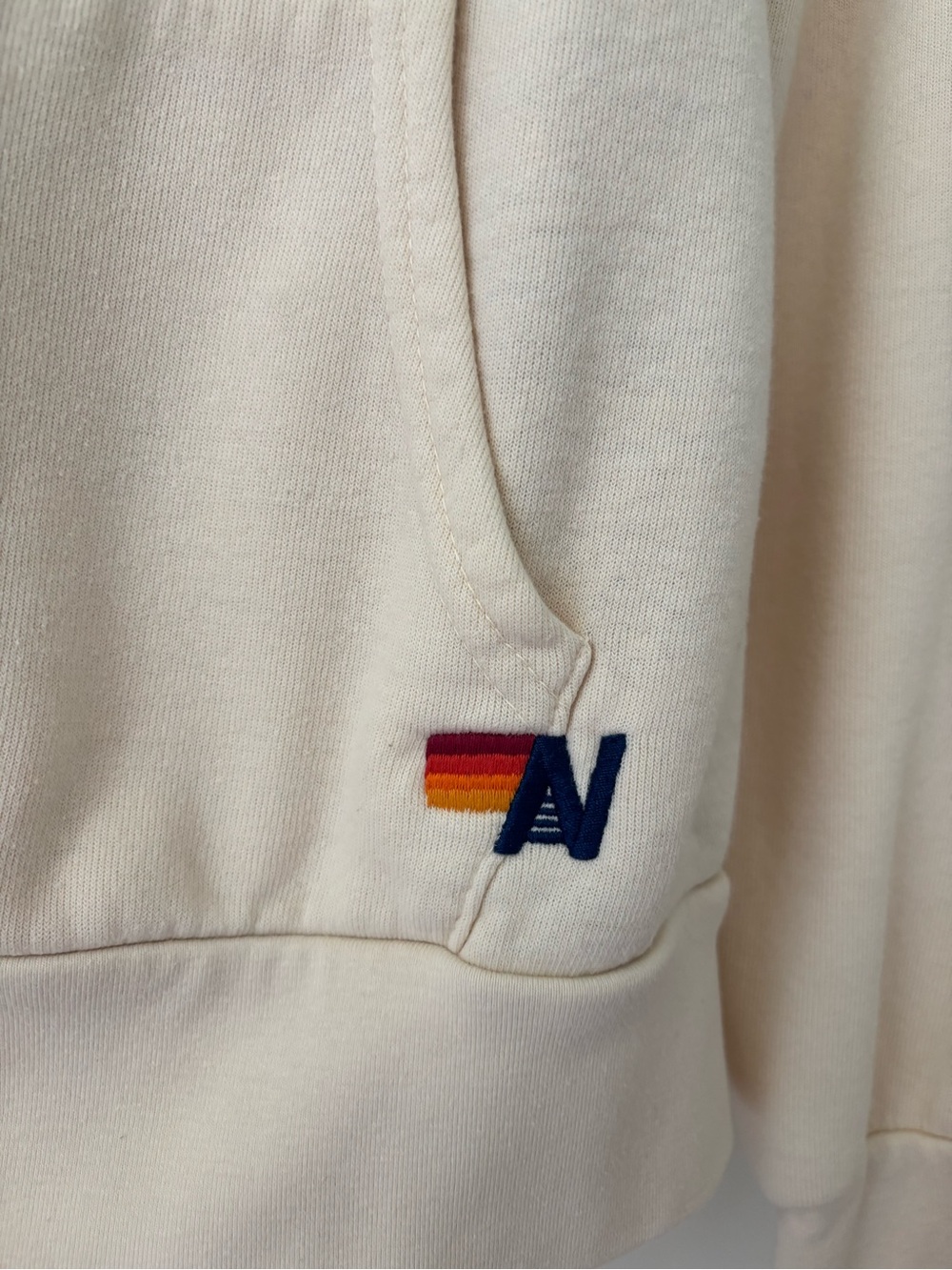 Aviator Nation Cream Zip Hoodie with Rainbow Chest Stripes - Picture 2 of 5